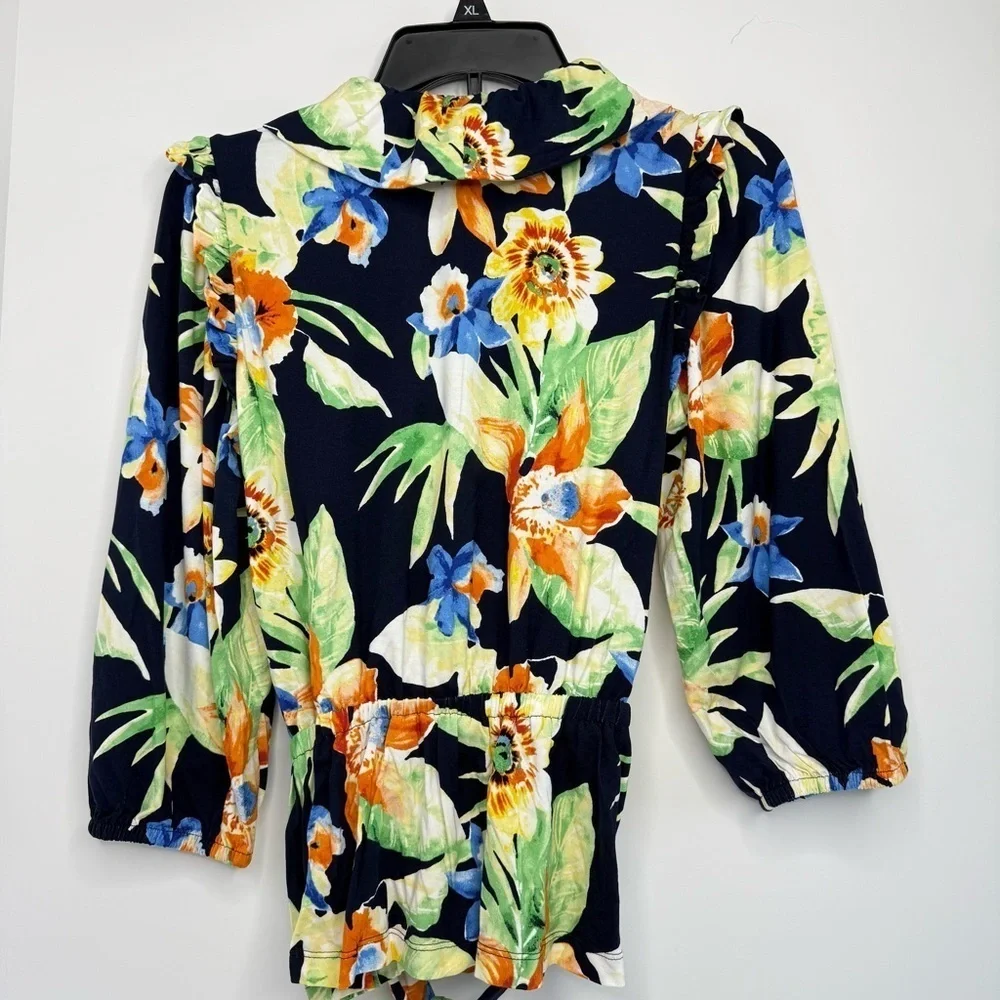 Lauren Ralph Lauren Floral Jersey Belted Peplum Top Women M Ruffles Tropical - Picture 5 of 15
